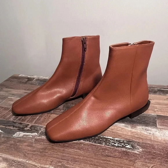 Linea Paolo Brown Leather Zip Up Ankle Boots Women Size 4.5 - Picture 1 of 7